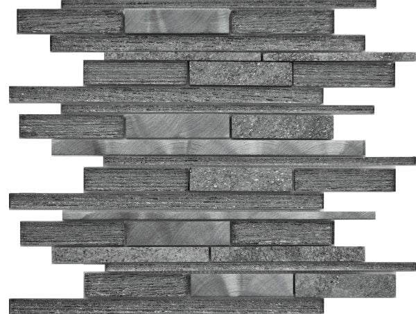 STRATO BLACK GLASS & STONE STRIP MOSAIC