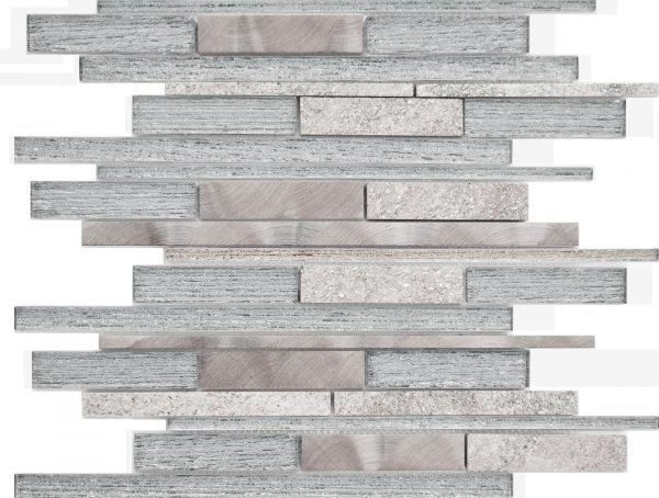 STRATO WHITE GLASS & STONE STRIP MOSAIC