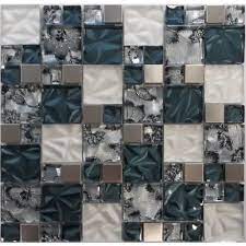 Textile Blue Silk Square Glass/Metal Mosaic 300mm x 300mm - Tile Projects Ltd