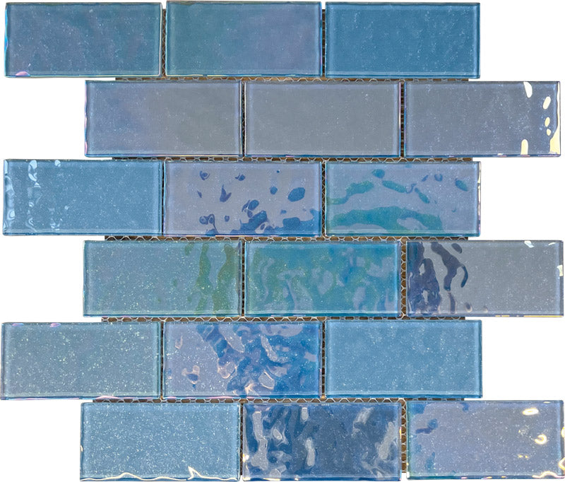 Craft Ceramics Voyage Horizon Blue Brick Wetroom Mosaic 350mm x 300mm - Tile Projects Ltd