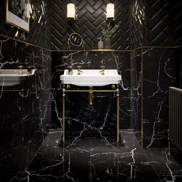 Genova Black Polished Marble Effect 600x600 - Tile Projects Ltd