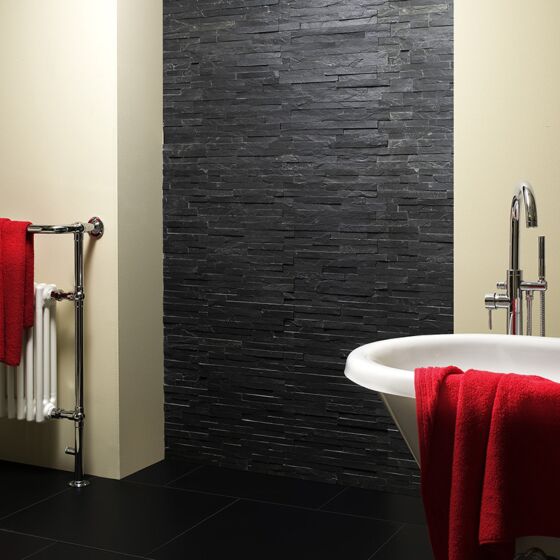 Black Split Face Slate Cladding Wall 100 - Tile Projects Ltd