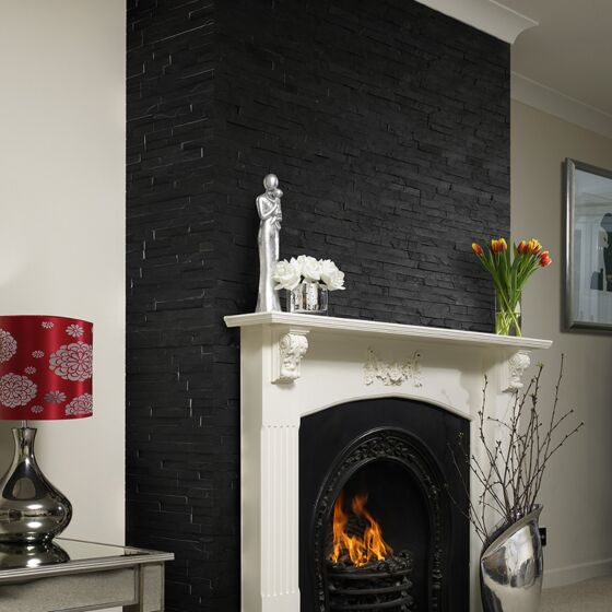 Black Split Face Slate Cladding Wall 100 - Tile Projects Ltd