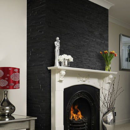 Black Split Face Slate Cladding Wall 100 - Tile Projects Ltd